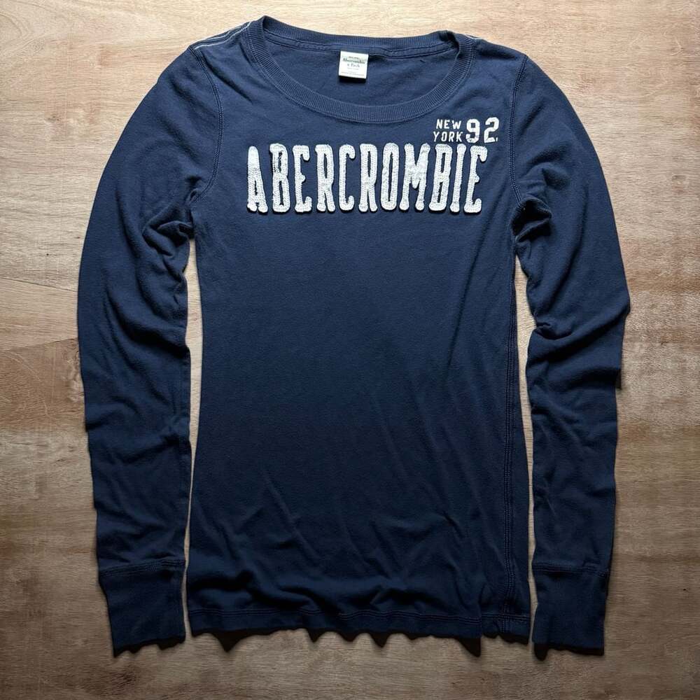 Abercrombie & Fitch Women’s Large Navy Logo Long Sleeve Y2K Style Top